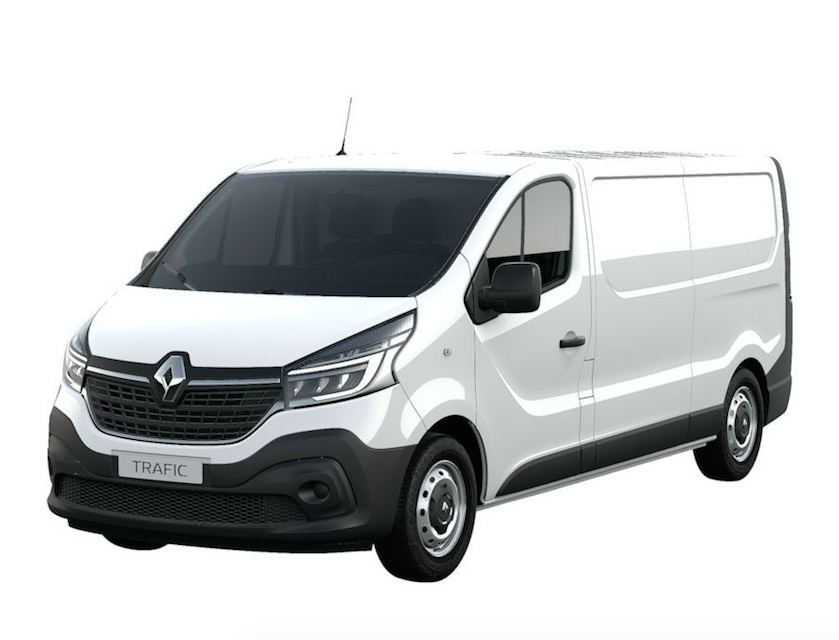 White and black standard minibus in a white background