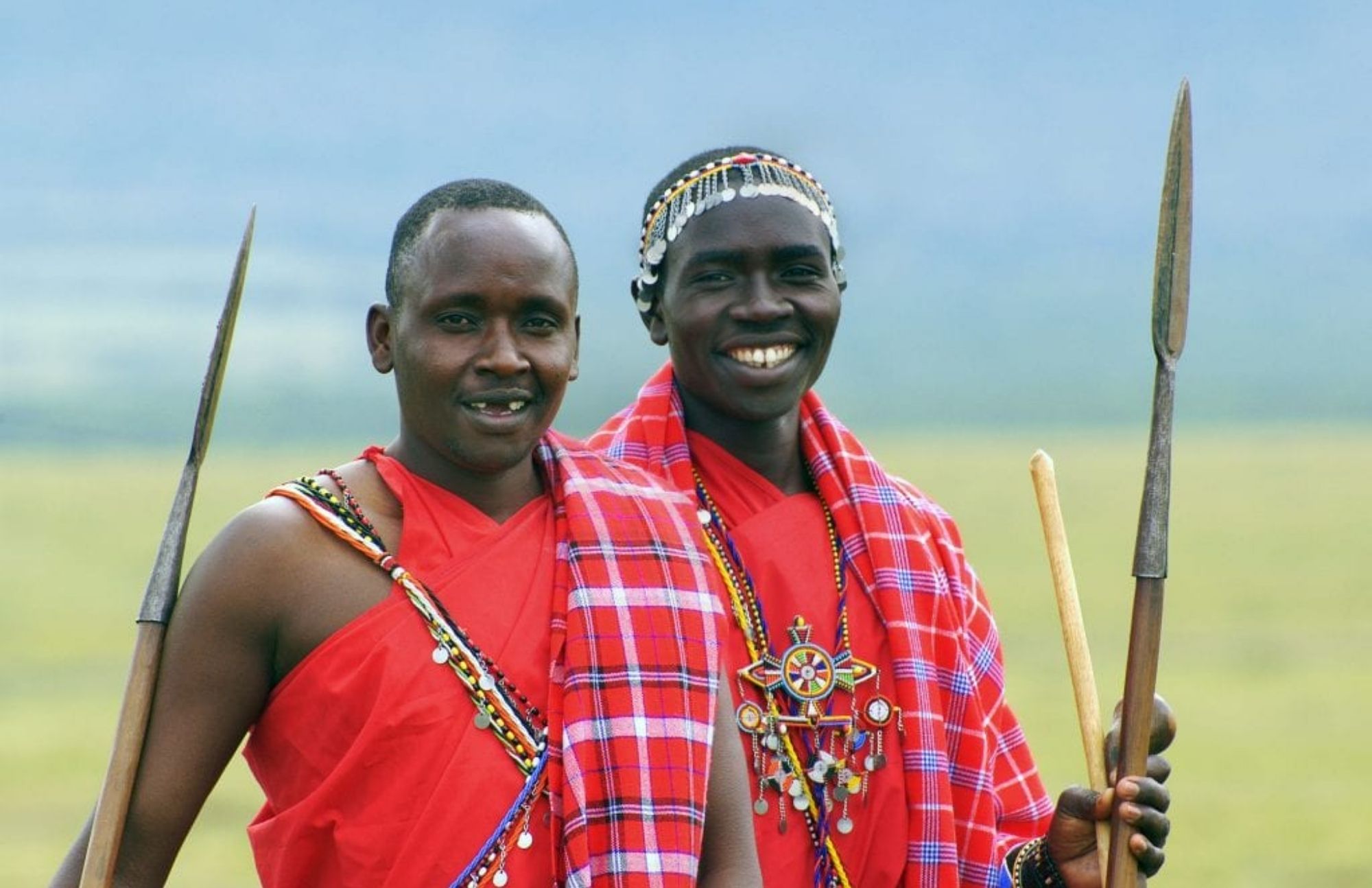 Two Maasai bushmen holding spears