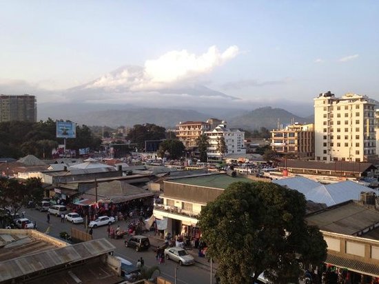 Arusha Town, complete with cars, buildings, and trees