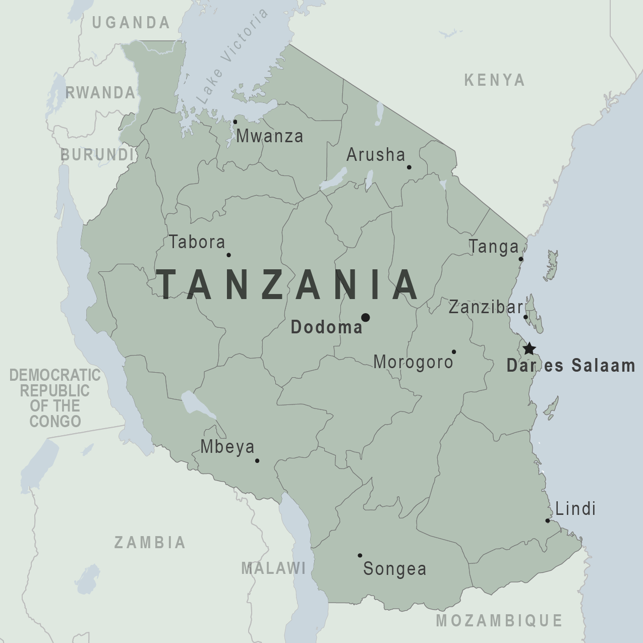 Location of Tanzania on a map